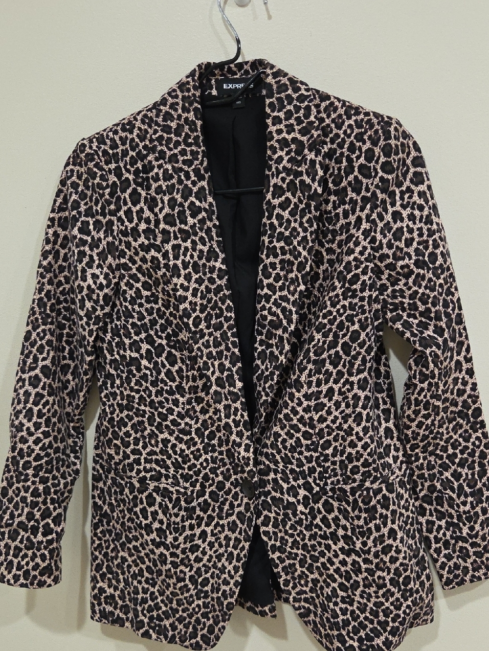 Express Leopard-Print Blazer in Black and Beige